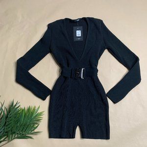 NEW Black Ribbed Belted Romper - Size M